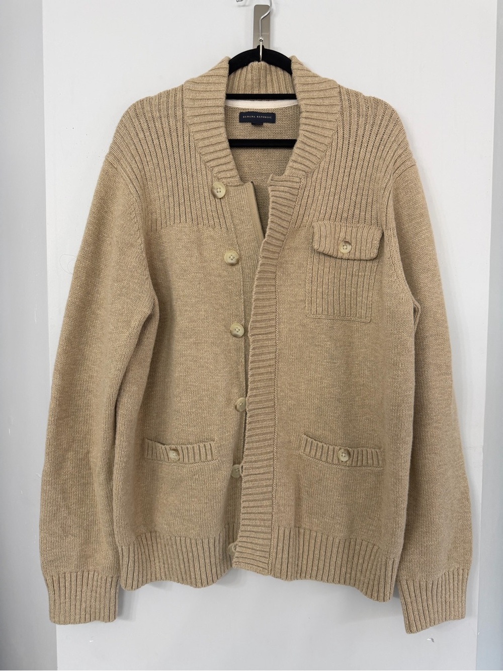 Banana Republic Men’s XL 100% Cotton Full Zip Button Up Beige Cardigan Sweater